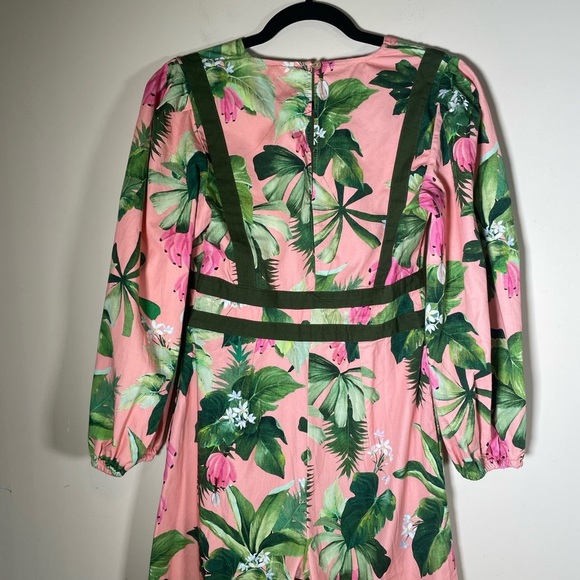 Farm Rio Anthropologie Deep-V Wide Leg Jumpsuit Tropical Floral Pink NWT Sz XS - Picture 14 of 16